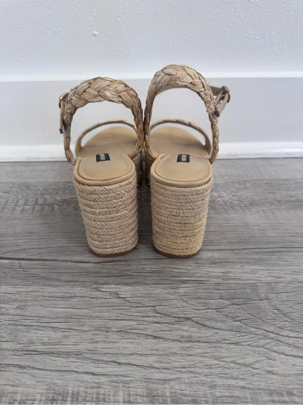 Nine West Braided Straw Espadrille Platform Sandals Neutral Tan 5.5